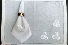 Placemat & Napkin set -White with swirl embroidery